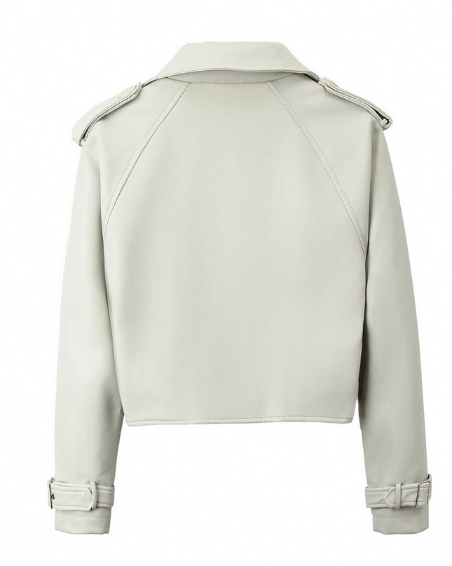 Women's Solid Color Casual Loose Fit Leather Jacket