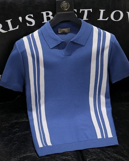 Men's Mixed Color Stripe Slim Lapel T-shirt