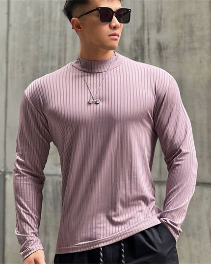Men's Solid Color Striped Fitness Long Sleeve