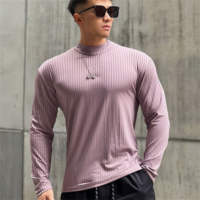 Men's Solid Color Striped Fitness Long Sleeve