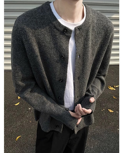 Creamy-white Breasted Knitted Cardigan For Men