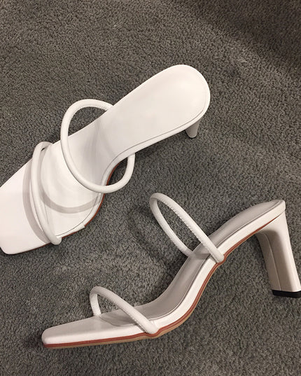 Square Toe Thick Heel Super High Heel Sandals White High Heels