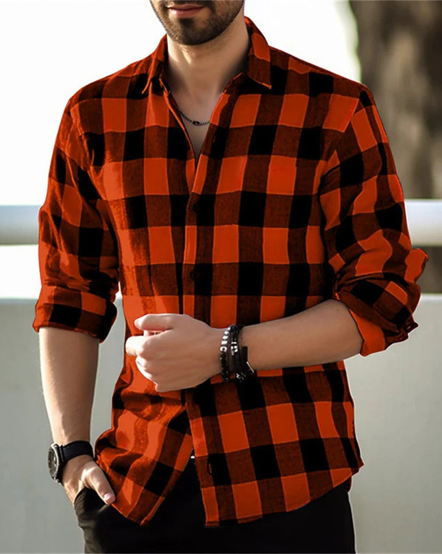 European And American Long Sleeve Loose 3D Personalized Printed Plaid Design Striped Shirt