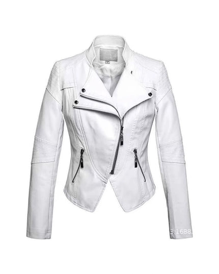 New Women's Leather Top Coat European And American Fashion Motorcycle Slim Fit Short Leather Jacket Jacket Zipper One Generation