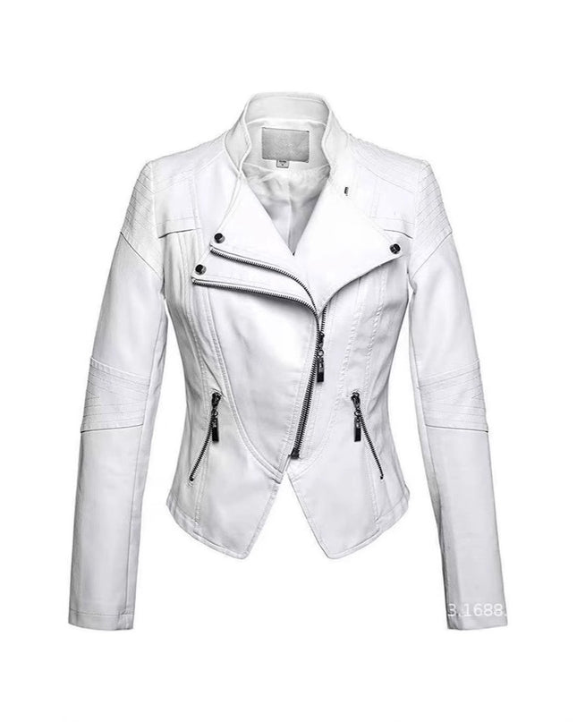New Women's Leather Top Coat European And American Fashion Motorcycle Slim Fit Short Leather Jacket Jacket Zipper One Generation