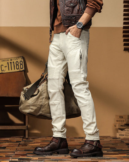 Motorcycle Jeans Brand Slim Fit Feet High-end Men's Casual All-matching Stretch