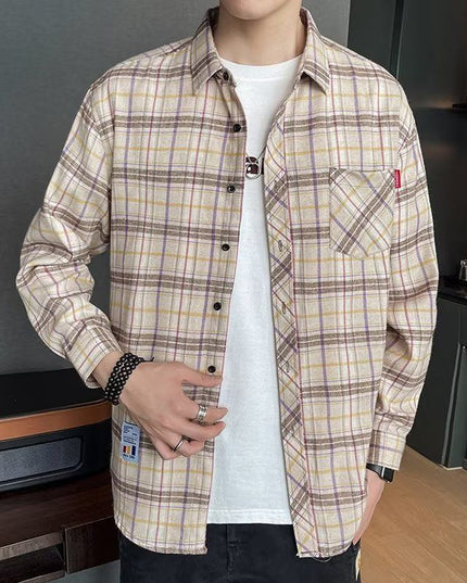 Loose Hong Kong Style Casual Coat Youth Plaid Shirt