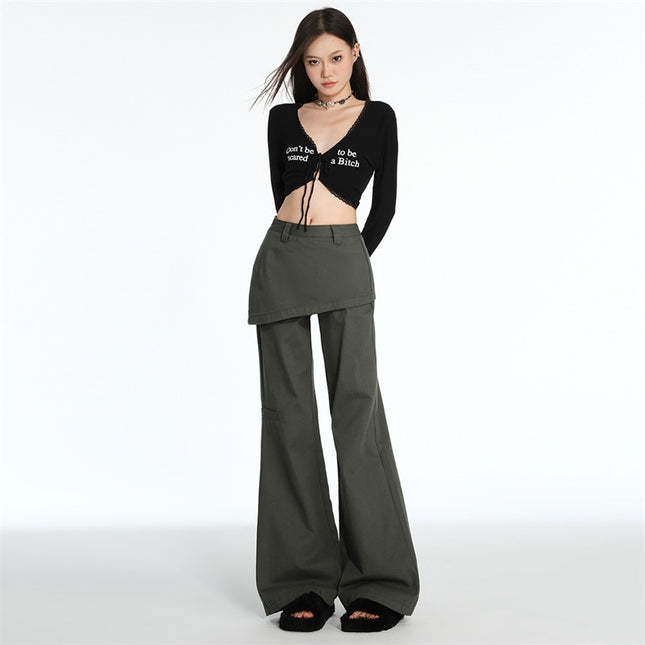 American Retro Fake Two-piece Design Slightly Spicy Casual Pants
