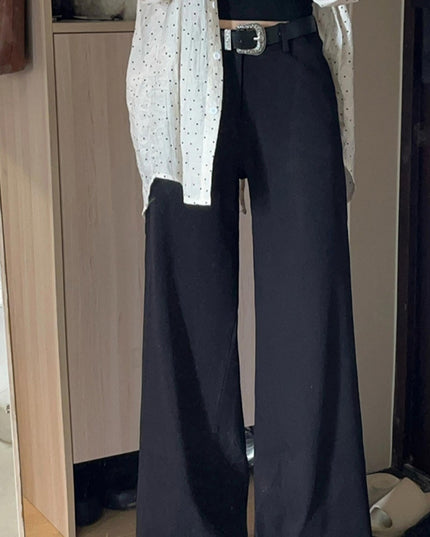 Black High-end Loose Lazy Style Women's Small Size Wide-leg Pants