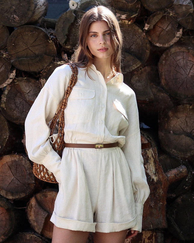 Spring And Summer New Slim Fit Slimming Nipped Waist Shorts Jumpsuit For Women