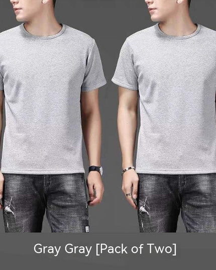 Thin Ice Silk Short Sleeve T-shirt Men's Summer Solid White Round Neck Trend Bottoming Shirt Top