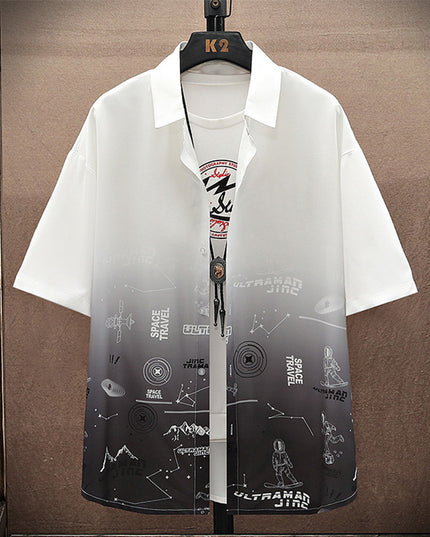 Summer Thin Ice Silk Shirt Loose Collar T-shirt Fattening Type Fat Man