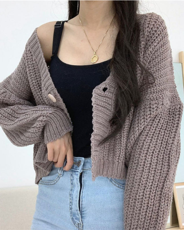 College Style Girls' Tops Loose Outer Wear Short Knitted Cardigan Sweater