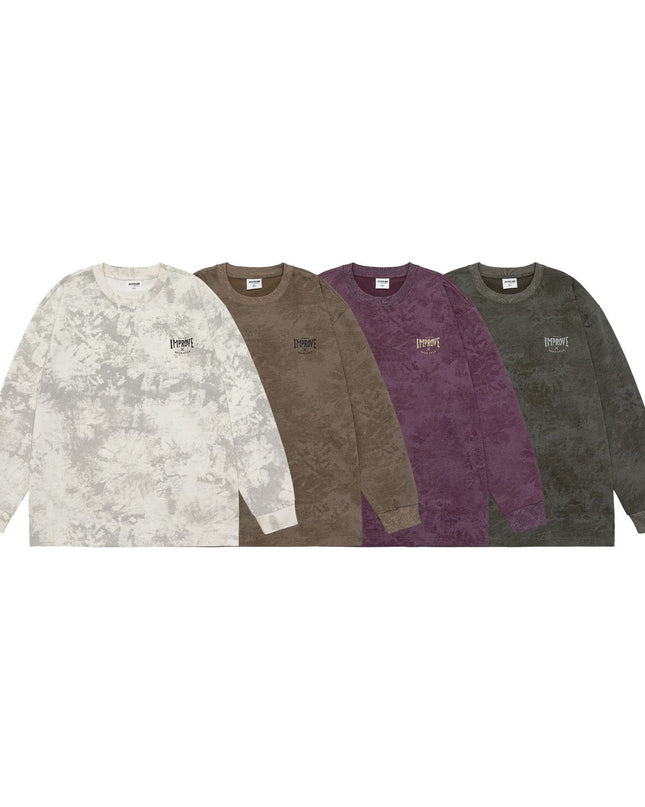 Heavy Long-sleeved T-shirt Retro Loose Tie-dye Printed Bottoming Shirt