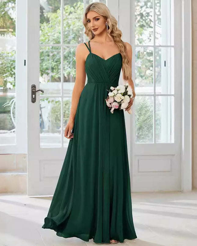 Sling Banquet Temperament Long Pleating Dress