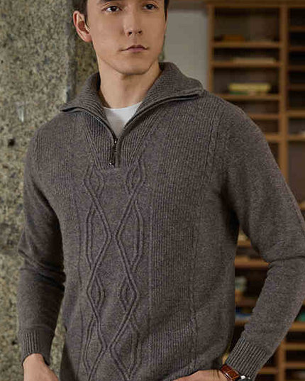 Pure Wool Sweater Half-height Zip Leisure Warm Sweater