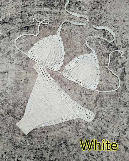 3-piece European And American Handmade Crochet Bikini Beach Skirt Swimsuit Suit