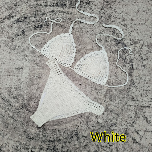 3-piece European And American Handmade Crochet Bikini Beach Skirt Swimsuit Suit