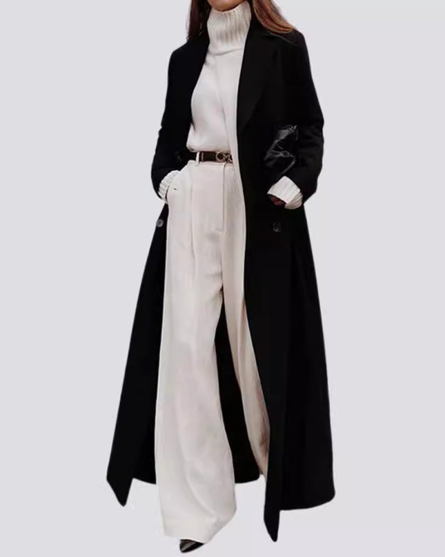 Autumn And Winter European And American Leisure Long Pure Color Warm Keeping Woolen Coat Women