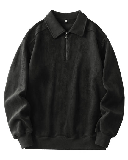 Fashion Lapel Half-zip Sweatshirt Winter Warm Fleece Long Sleeve Top Men's Clothing