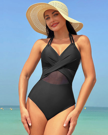 One-piece Swimsuit Women's Pure Color Mesh Bikini Swimsuit
