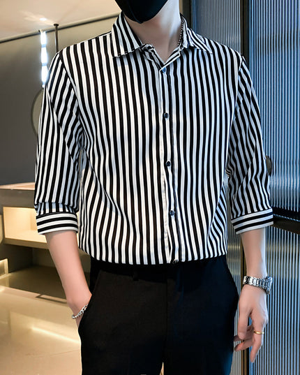 Light Cooked Style Shirt For Men With Black And White Stripes