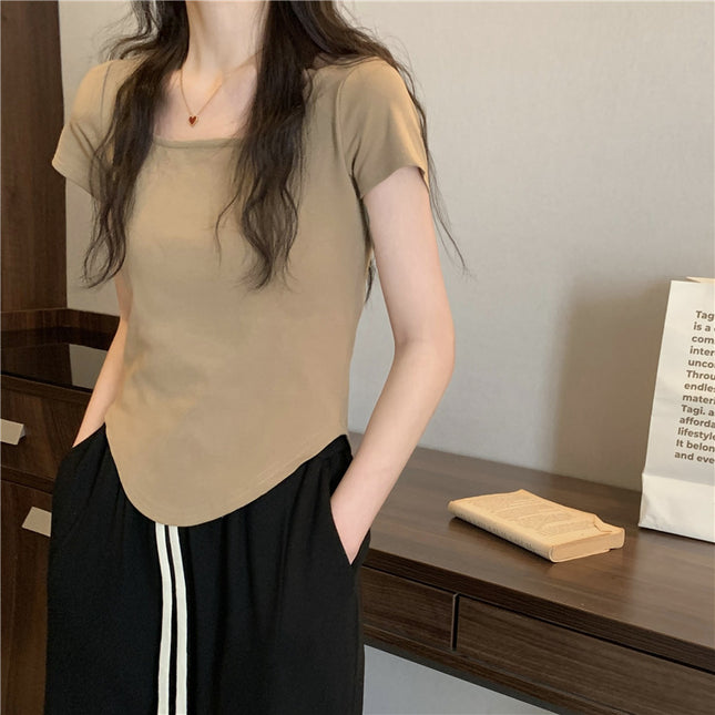 Summer U Collar Top Slim-fit Irregular Short-sleeved T-shirt For Women