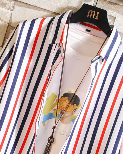 Long Sleeve Plus Size Korean Style Vertical Striped Shirt