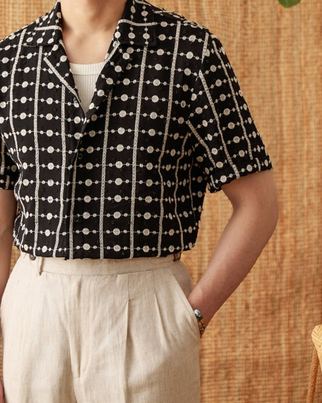 Pure Cotton Embroidery Cuban Collar Short Sleeve Printed Shirt Breathable Casual Shirt