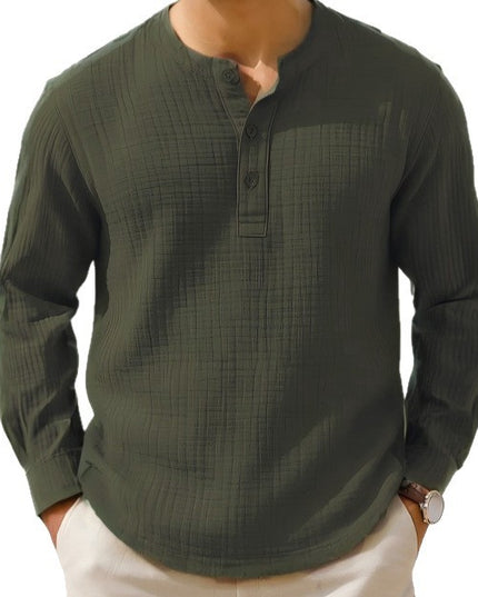 Cotton And Linen Long Sleeve Shirt T-shirt Round Neck
