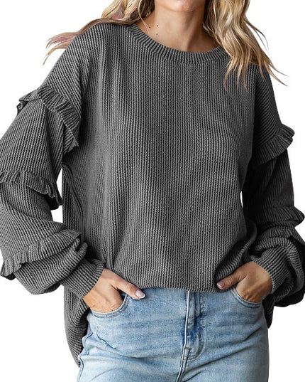 Women's Lantern Sleeve Round Neck Lace Sleeve Top