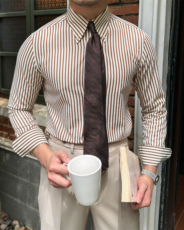 Men's Seersucker Breathable Stripes Long-sleeved Shirt