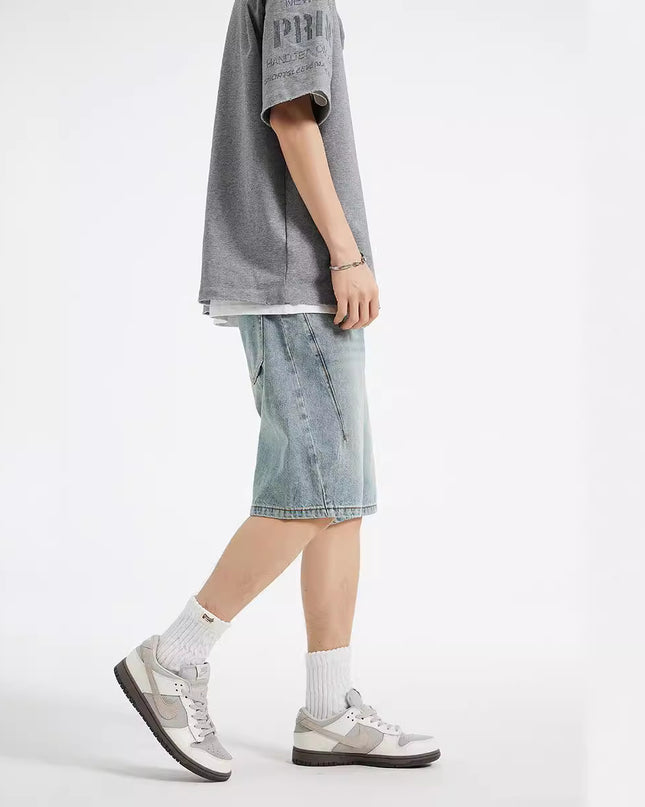 Summer New Structure Loose Straight Denim Shorts Simple All-matching