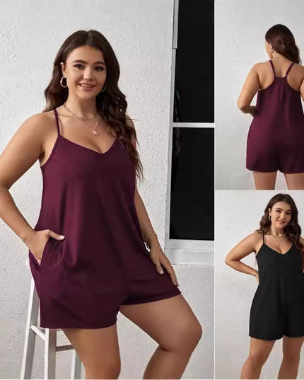 V-neck Sexy Plus Size Women's Suspender Jumpsuit