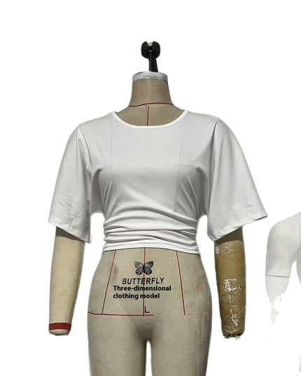 Design Sense Round Neck Pullover Short Sleeve T-shirt Women's Simple All-match Solid Color