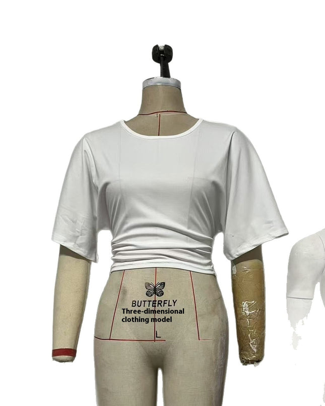 Design Sense Round Neck Pullover Short Sleeve T-shirt Women's Simple All-match Solid Color
