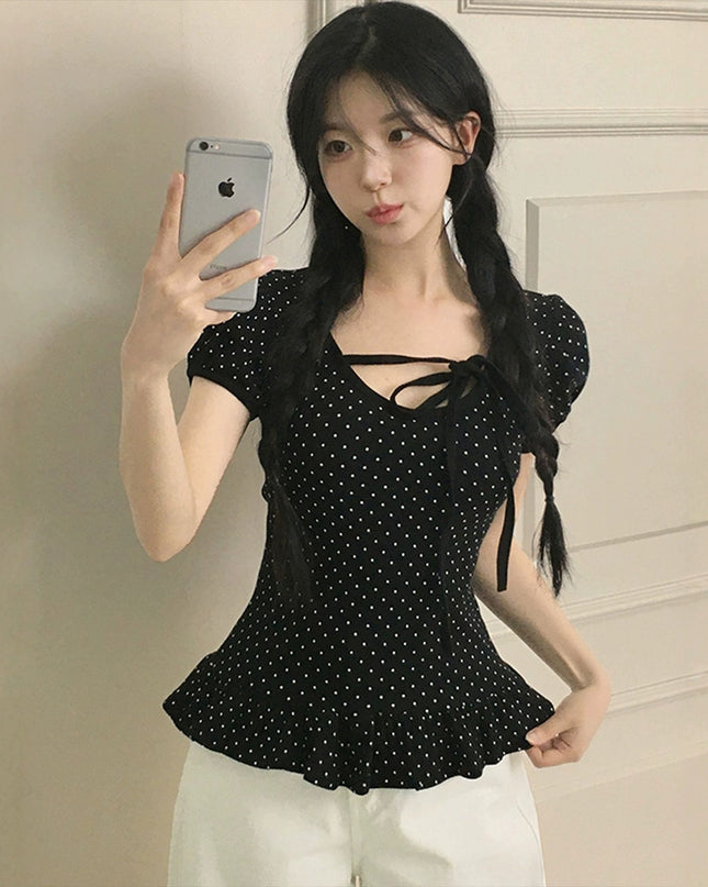 Summer Girl Bow Lace-up Waist-controlled All-matching Top