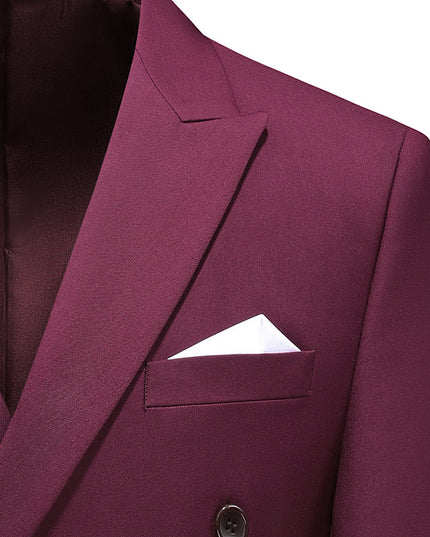 Men's Double Breasted Solid Color Coat Trousers Suit