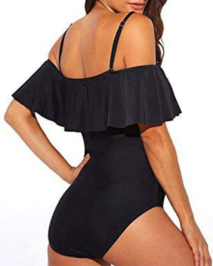 One-piece Cut-out Ruffled Strap Tube Top Swimsuit