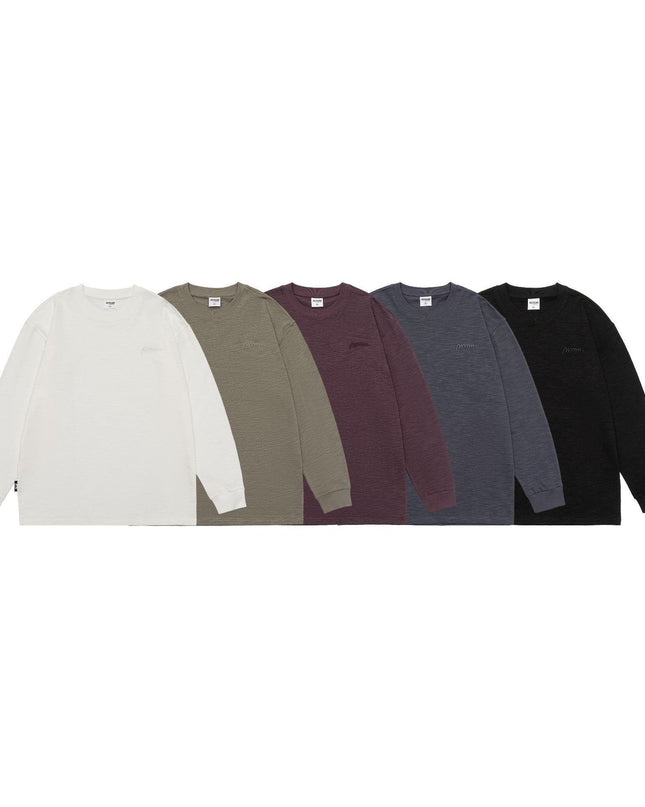 Pure Color Slub Cotton Long Sleeve T-shirt Simple Embroidered Crew Neck Cotton Base Shirt