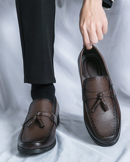 Men's Loafer Tassel Slip-on Business Casual Round Toe Leather Shoes