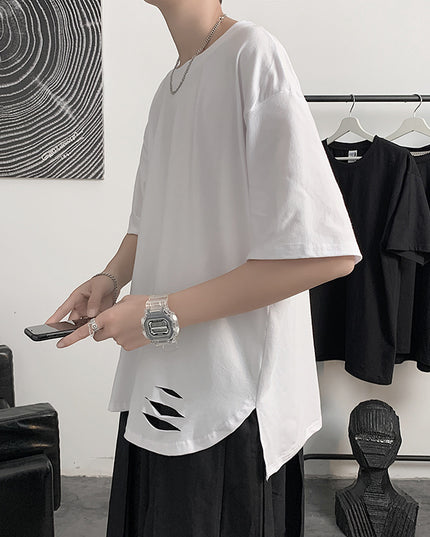 Men's Trendy Brand Loose Half-sleeve Ripped T-shirt