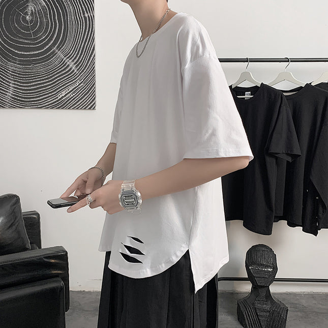 Men's Trendy Brand Loose Half-sleeve Ripped T-shirt