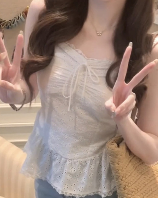 Pure Desire Style Hot Girl Flounce Splicing Sling Vest