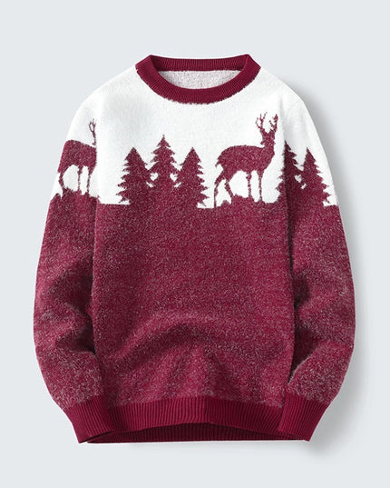 Men's Round Neck Jacquard Pullover Sweater