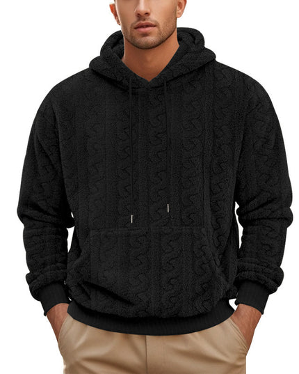European And American Fall Winter Men Hooded Jacquard Teddy Plush Sports And Leisure Sweater