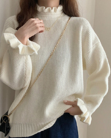 Wooden Ear Half Turtleneck Knitted Bottoming Shirt Top