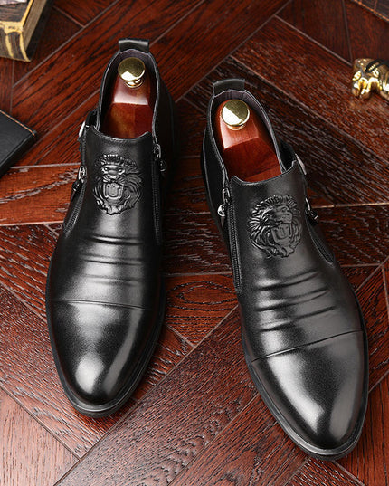 Horseshoe Heel Embossed Double-sided Pull Men's Boots