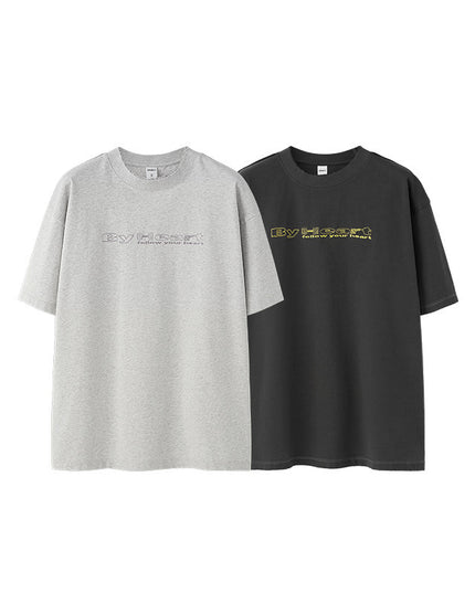Worn Washed Embroidered T-shirt American Retro