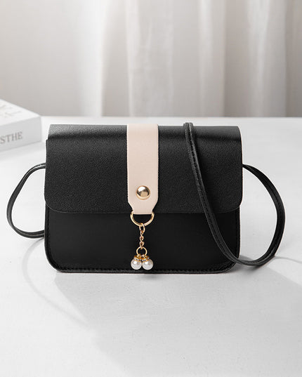 Women's Everyday Joker Contrast Pearl Pendant Small Square Bag